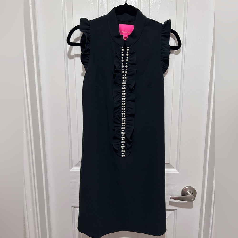 NWOT Lilly Pulitzer Adalee Black Onyx Shift Dress with Pearl Embellishment - 0